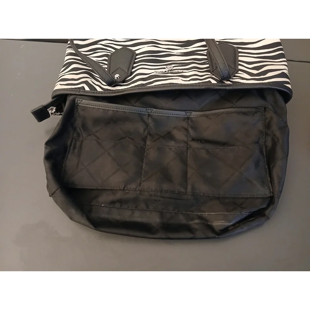 Michael Kors Zebra Print Small Tote Bag Black Cream Canvas Leather Purse